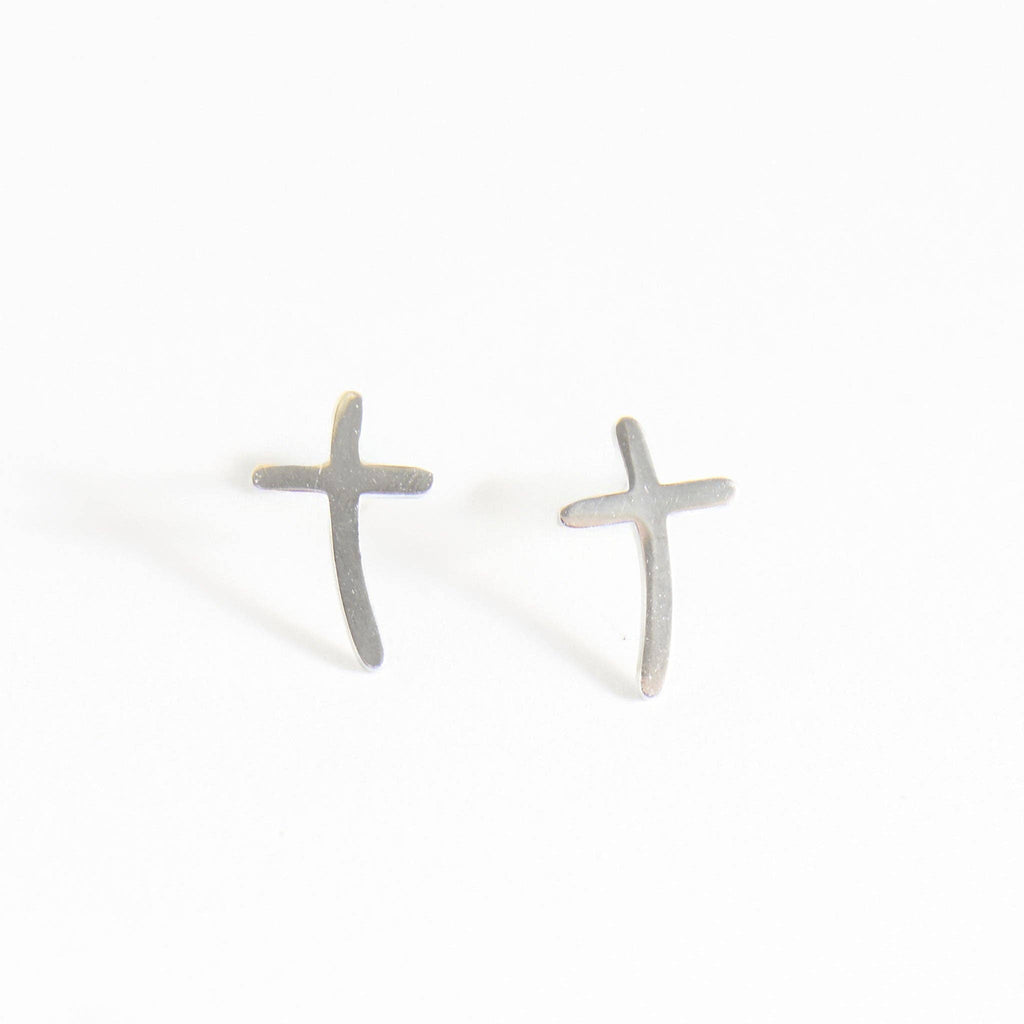 Waterproof Earrings Narelle Cross Studs in Gold & Steel