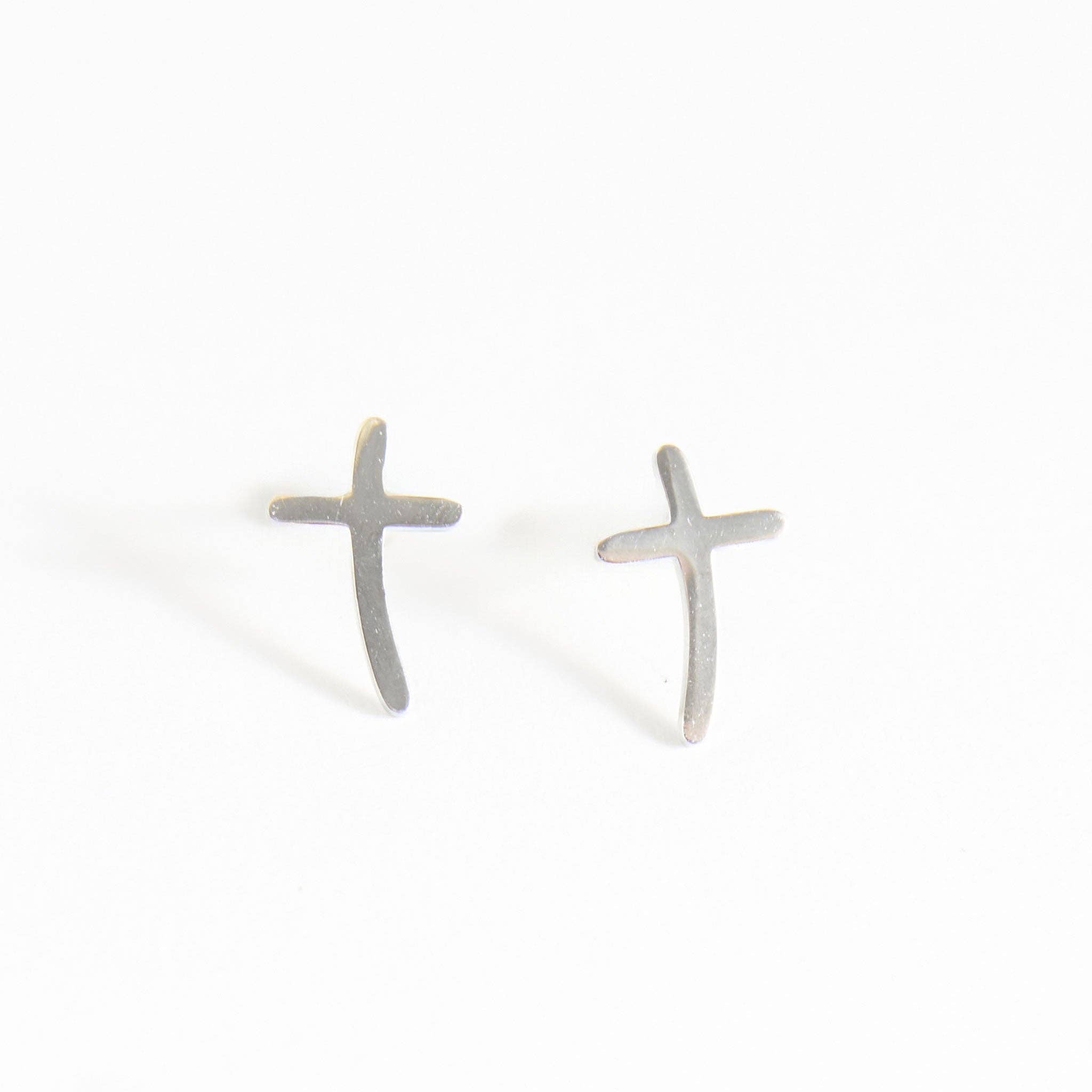 Waterproof Earrings Narelle Cross Studs in Gold & Steel