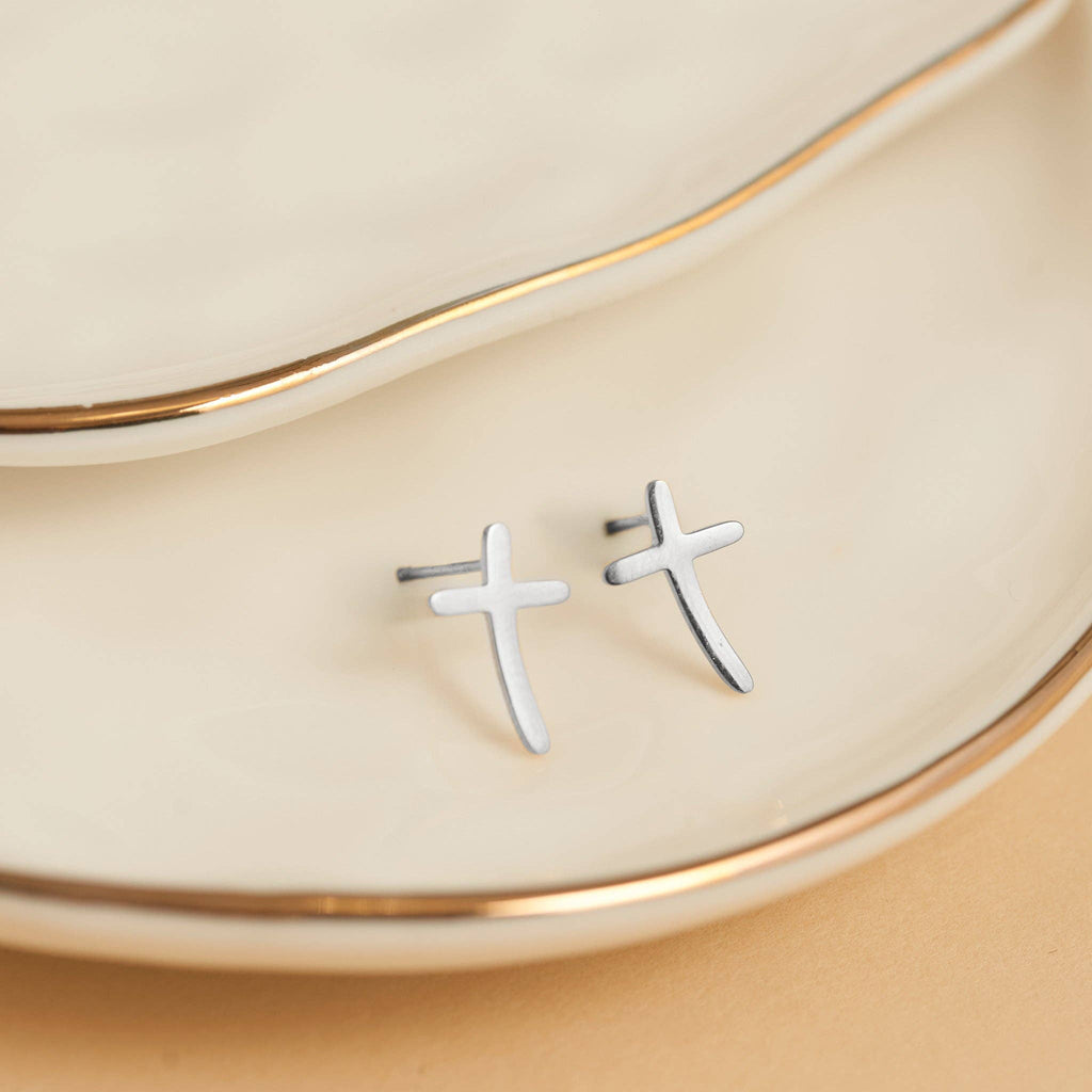 Waterproof Earrings Narelle Cross Studs in Gold & Steel