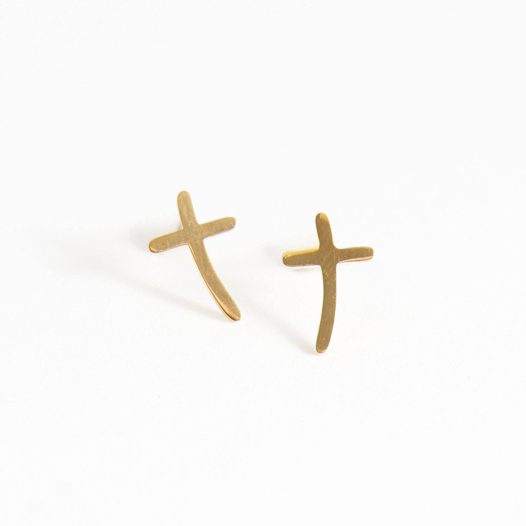 Waterproof Earrings Narelle Cross Studs in Gold & Steel