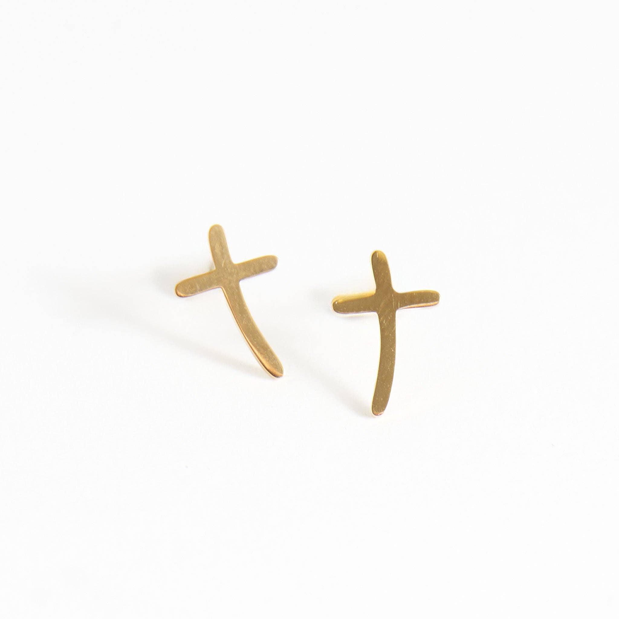 Waterproof Earrings Narelle Cross Studs in Gold & Steel