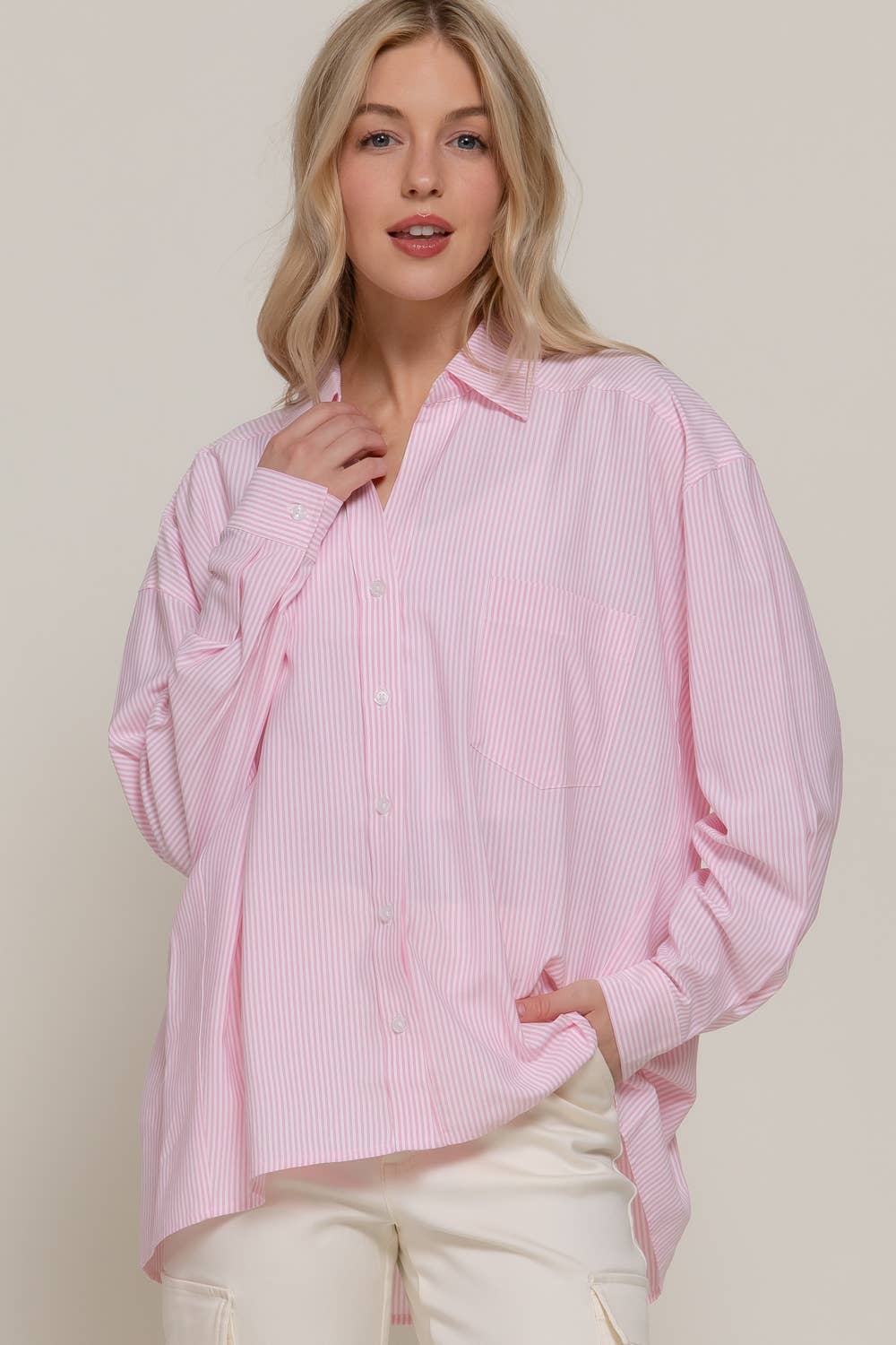 Long Dolman Sleeve Oversized Y/D Stripe Shirt