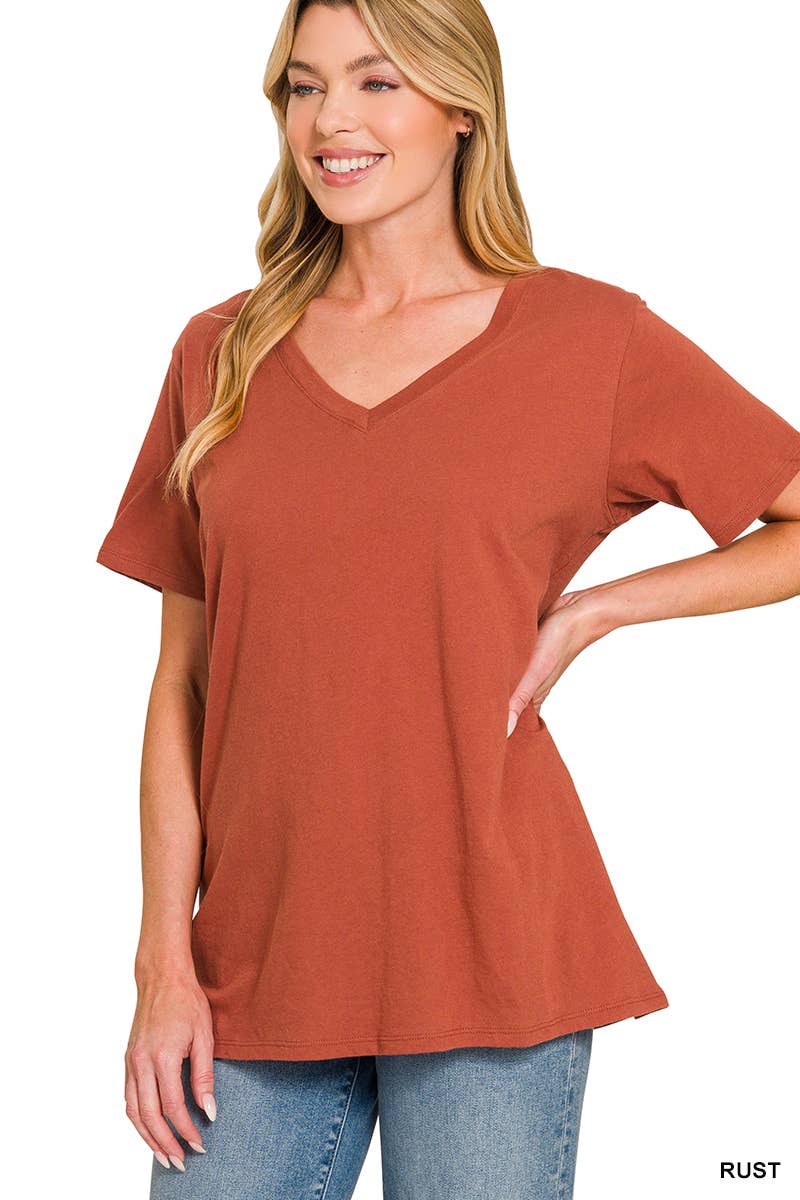 Cotton Short Sleeve V-neck Tee