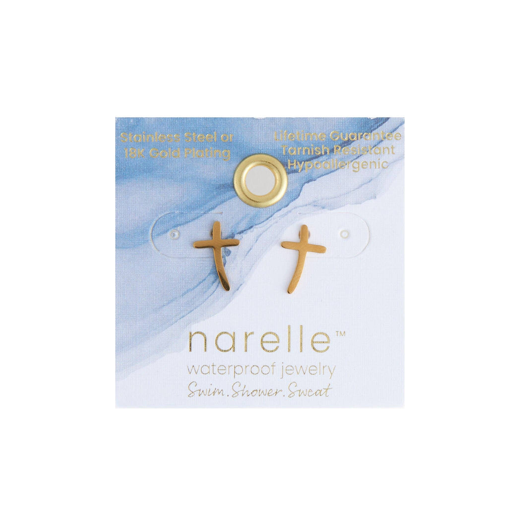 Waterproof Earrings Narelle Cross Studs in Gold & Steel