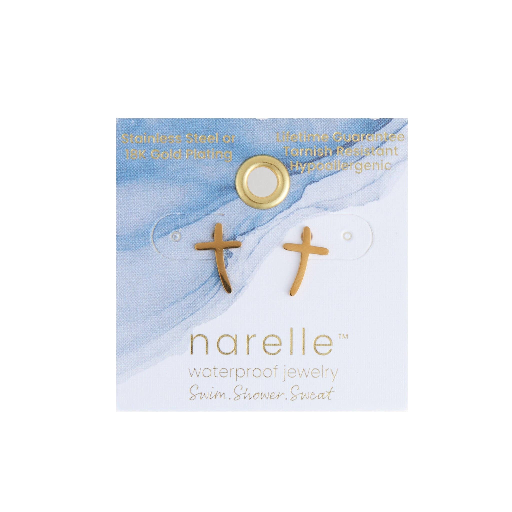 Waterproof Earrings Narelle Cross Studs in Gold & Steel