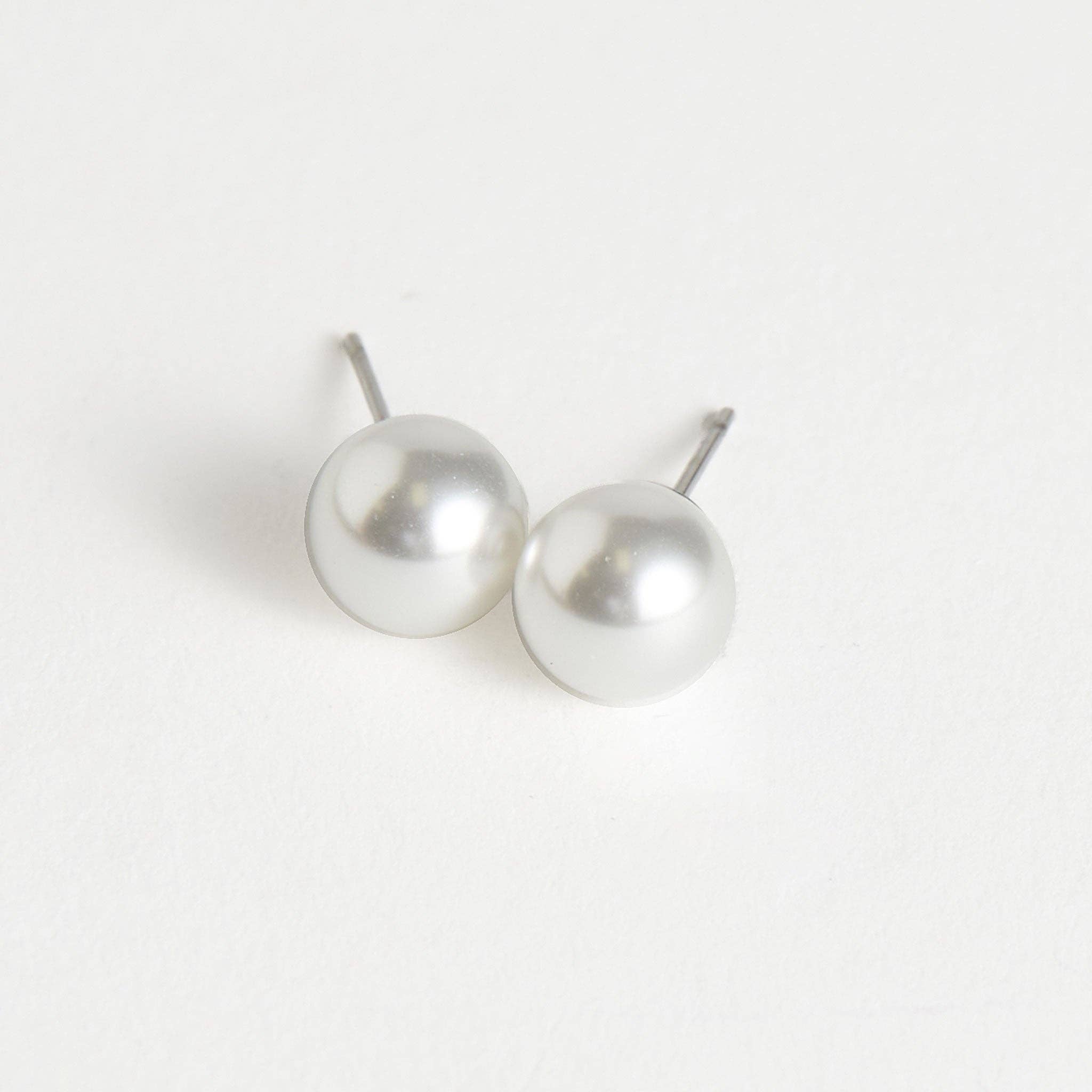 Waterproof Earrings Narelle Faux Pearl Stud in Steel
