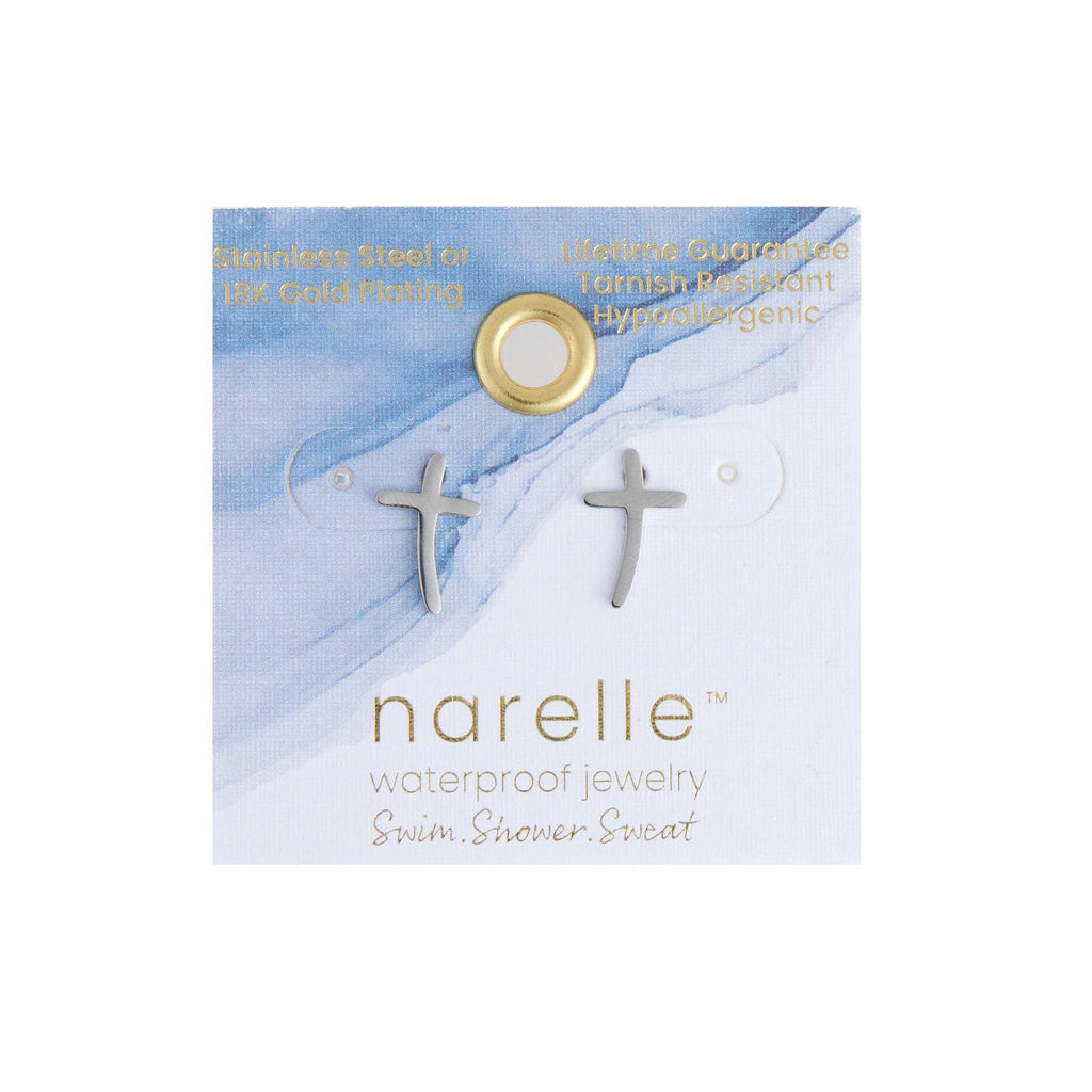 Waterproof Earrings Narelle Cross Studs in Gold & Steel
