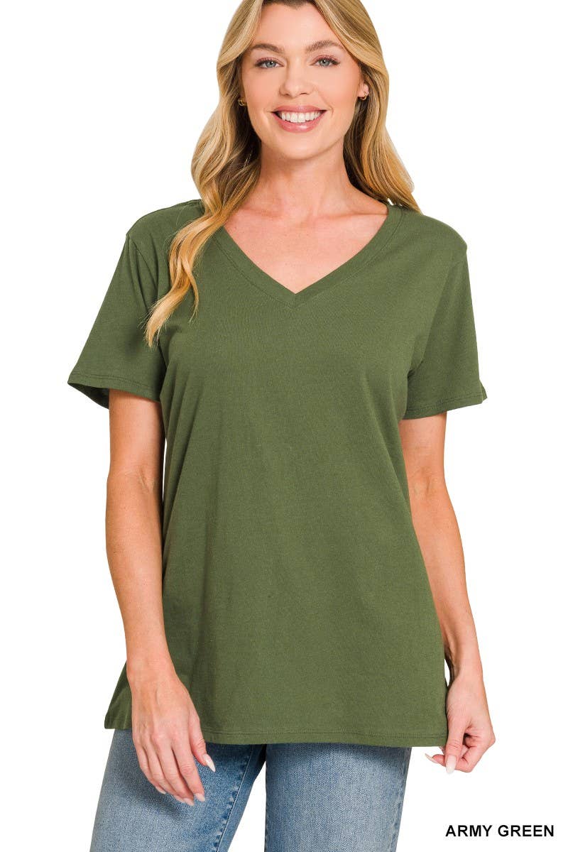 Cotton Short Sleeve V-neck Tee