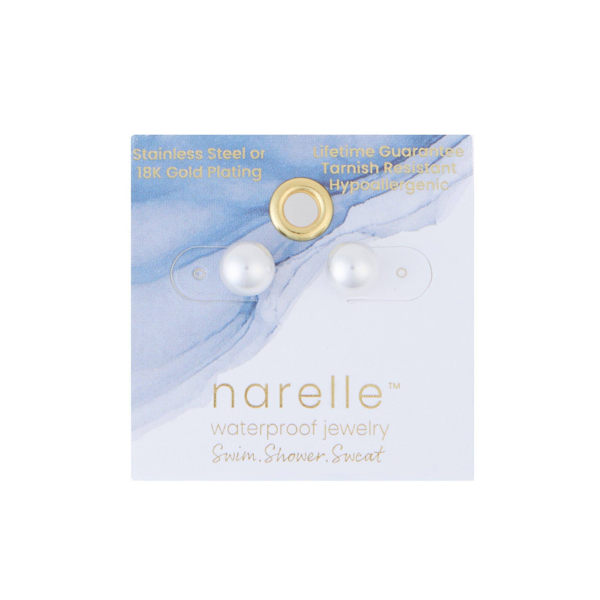 Waterproof Earrings Narelle Faux Pearl Stud in Steel