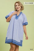 Plus Size Striped Mixed V-neck Mini Dress