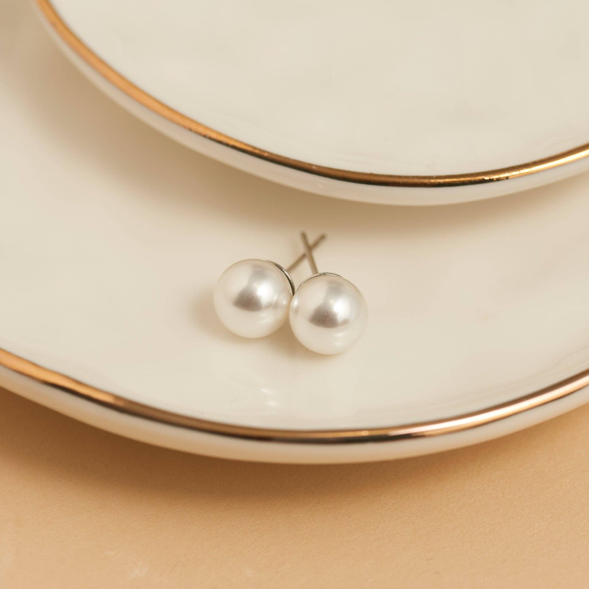 Waterproof Earrings Narelle Faux Pearl Stud in Steel