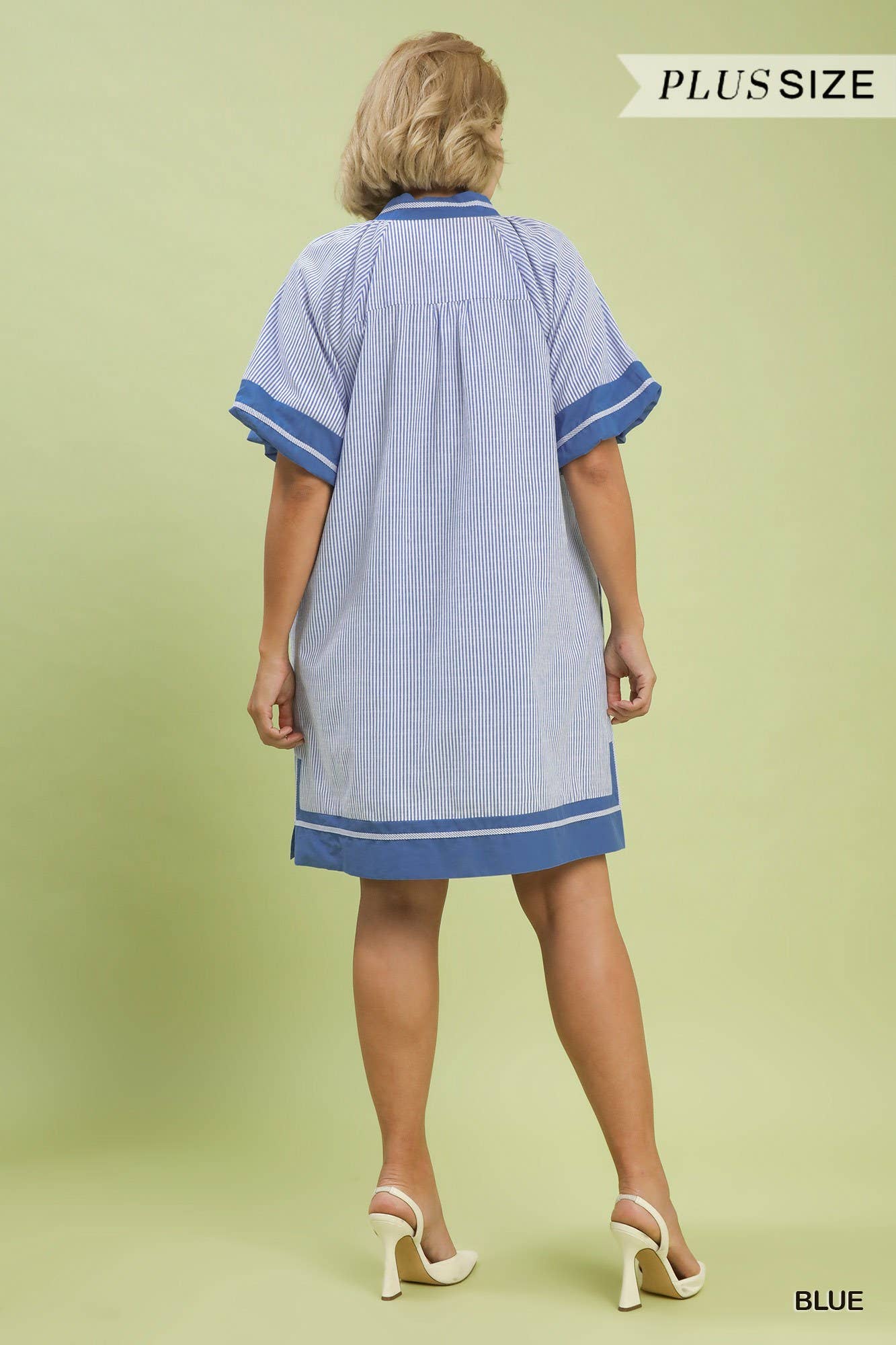 Plus Size Striped Mixed V-neck Mini Dress