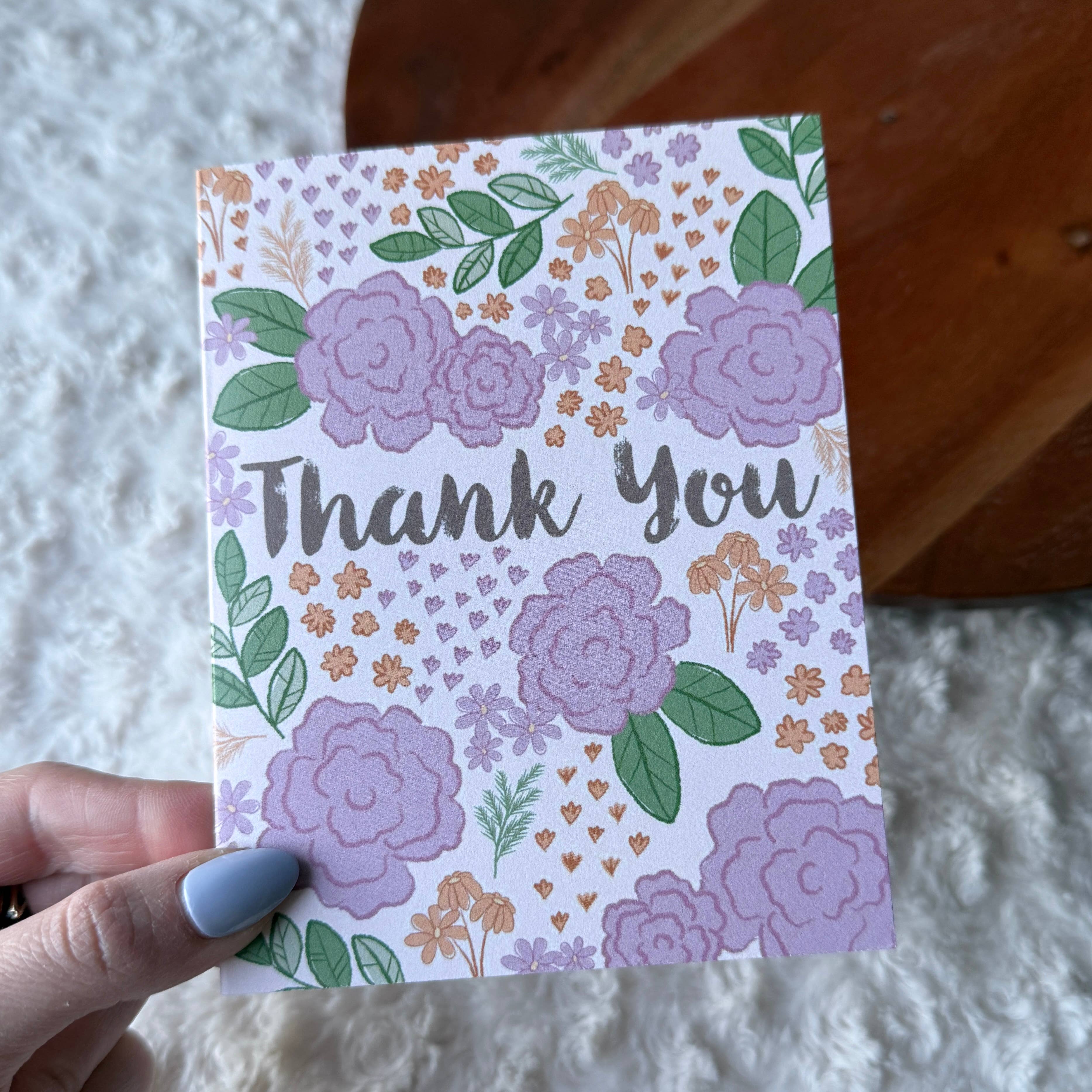 Pink Florals Thank You Cursive Card