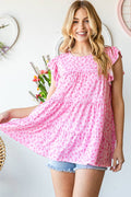 ET6628-30 BUTTERFLY SLEEVE DITSY FLORAL TIERED TOP
