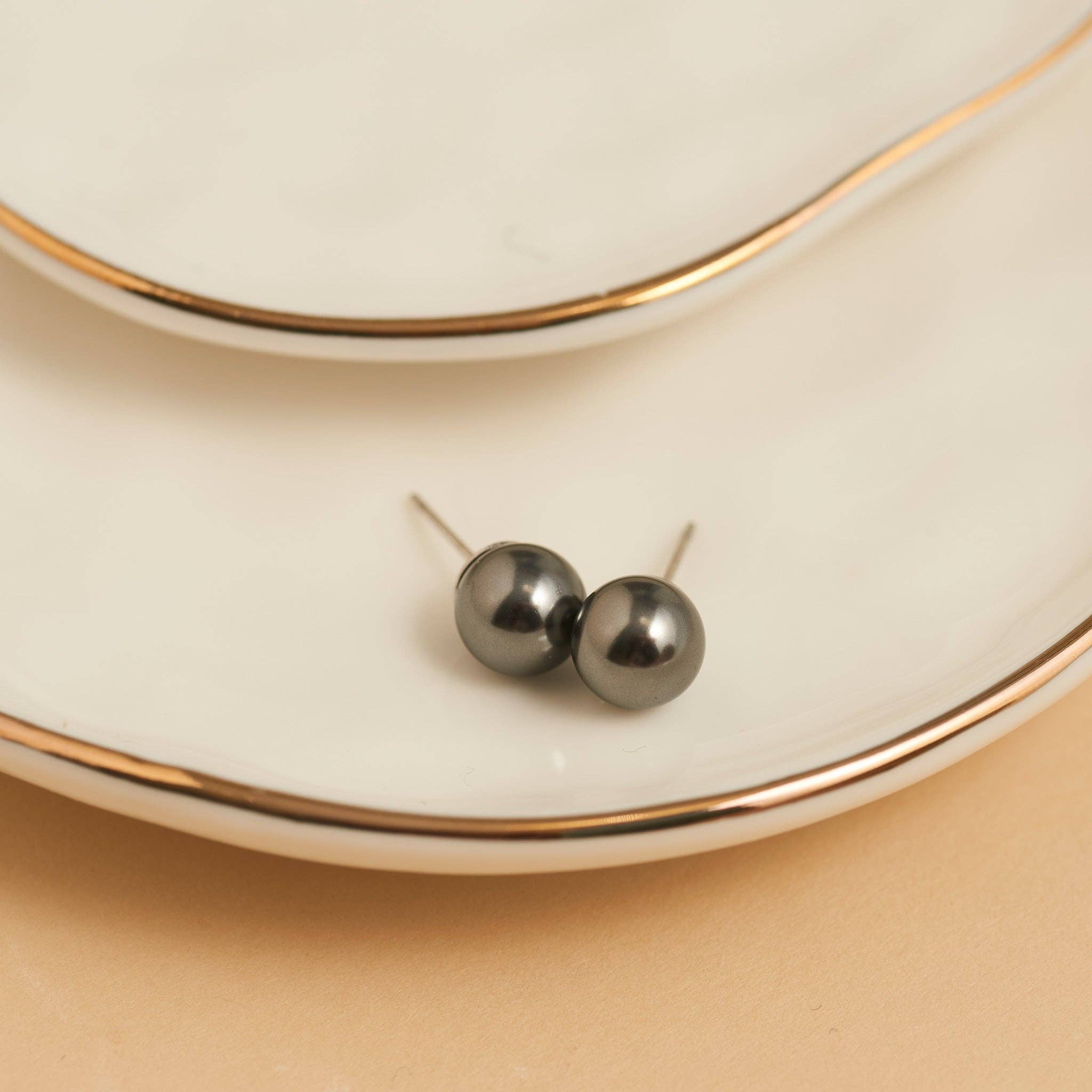 Waterproof Earrings Narelle Faux Pearl Stud in Steel