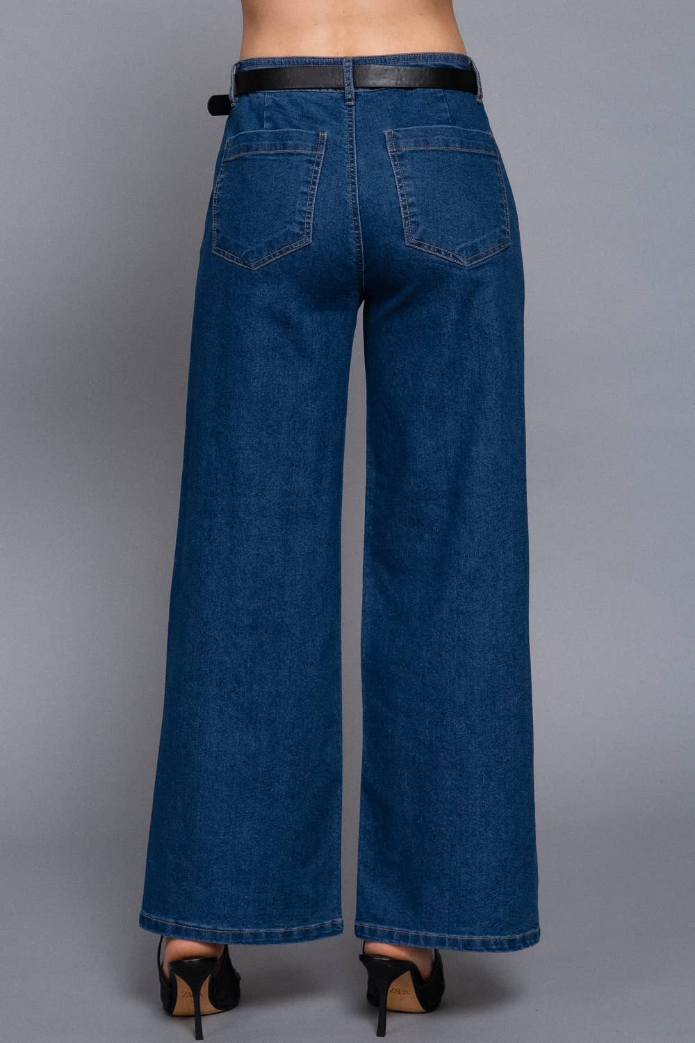 Belted Relaxed Leg Stretch Denim Pants