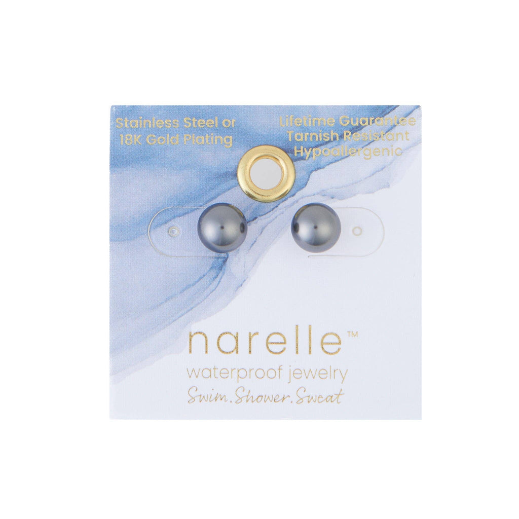 Waterproof Earrings Narelle Faux Pearl Stud in Steel